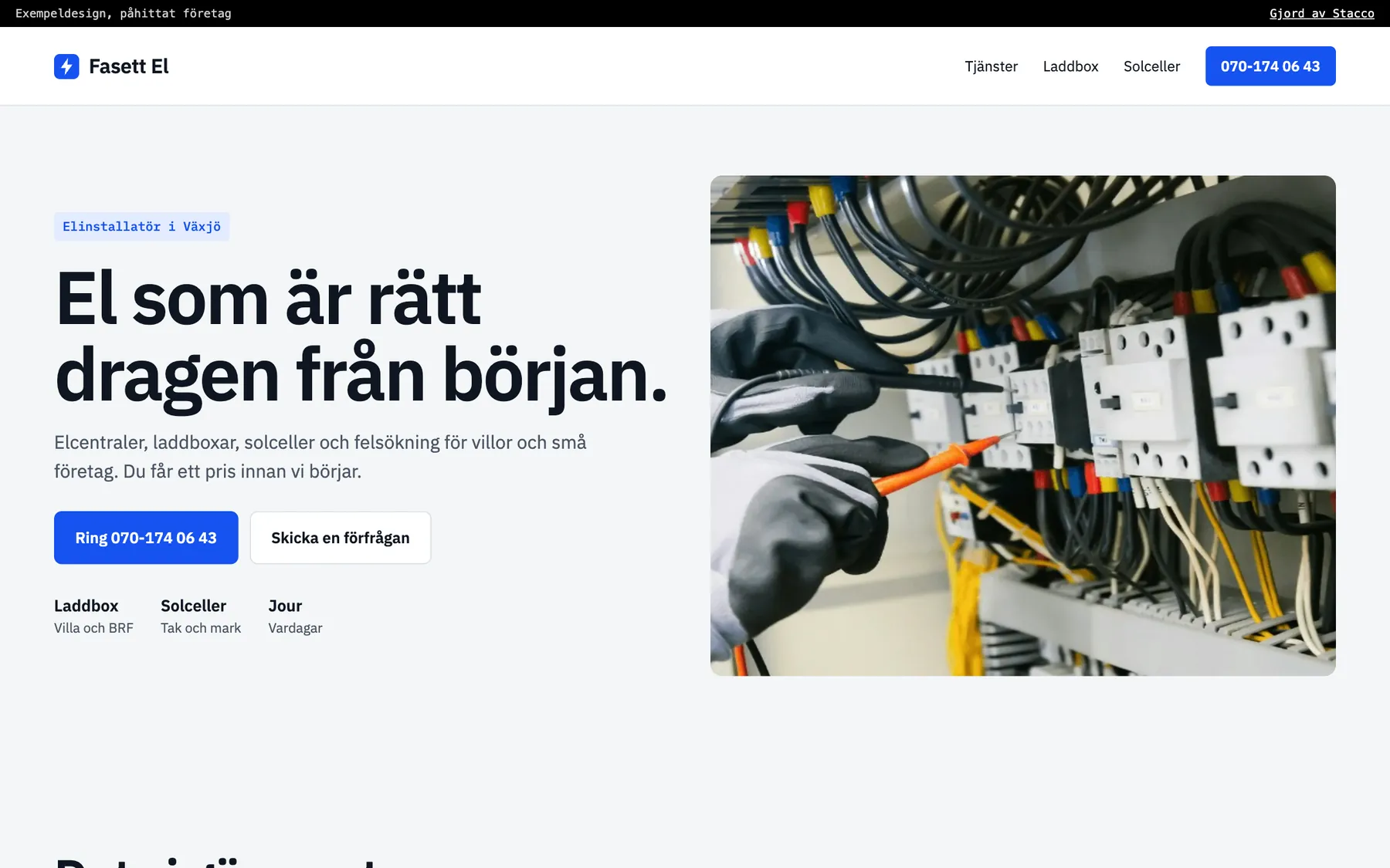 Exempeldesign på datorn för den påhittade elfirman Fasett El