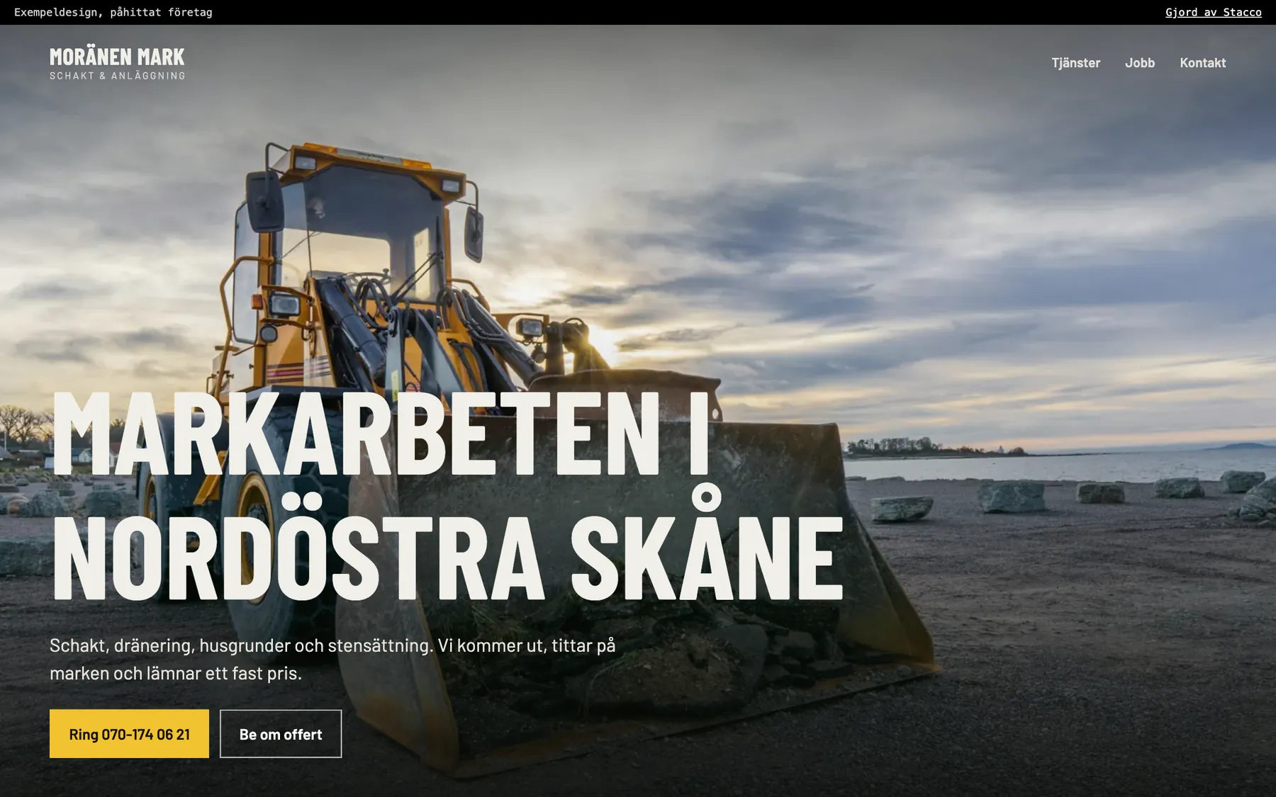 Exempeldesign på datorn för den påhittade markentreprenören Moränen Mark
